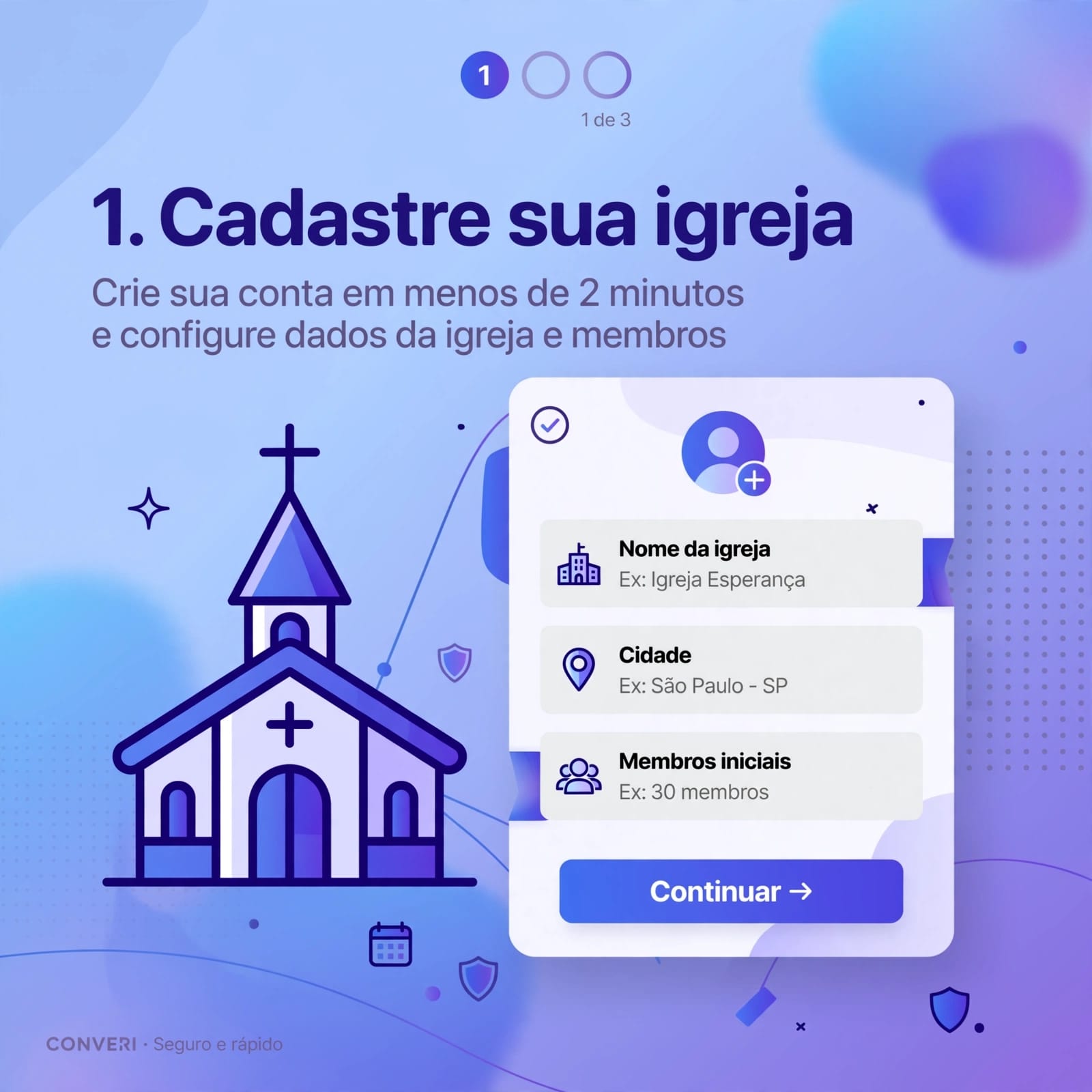 Cadastro rápido no sistema financeiro para igrejas CONVERI