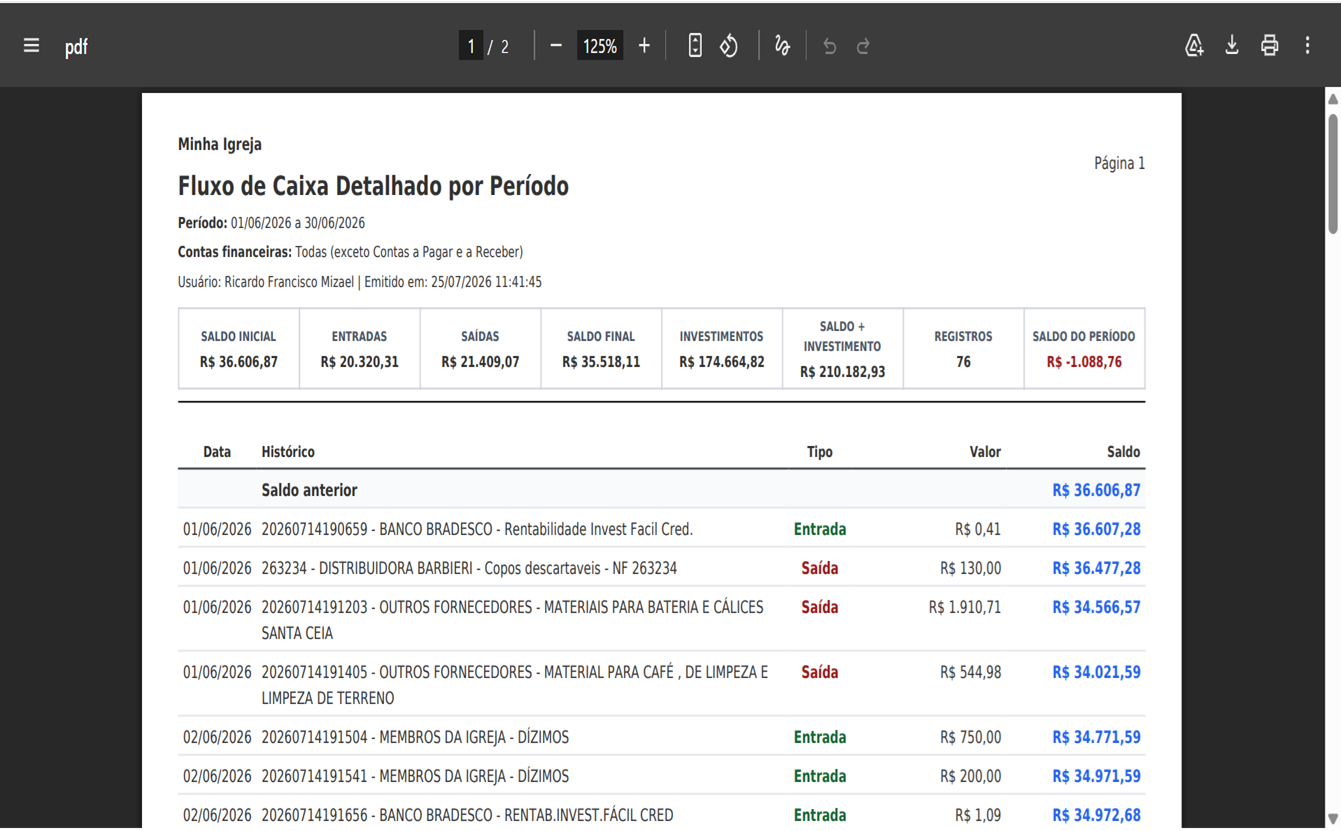 Tela do sistema de gestão financeira para igrejas CONVERI — 9