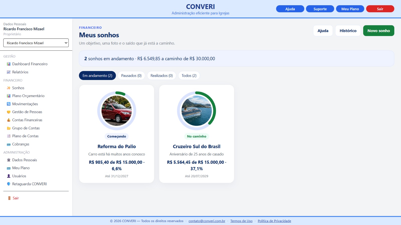 Tela do sistema de gestão financeira para igrejas CONVERI — 15