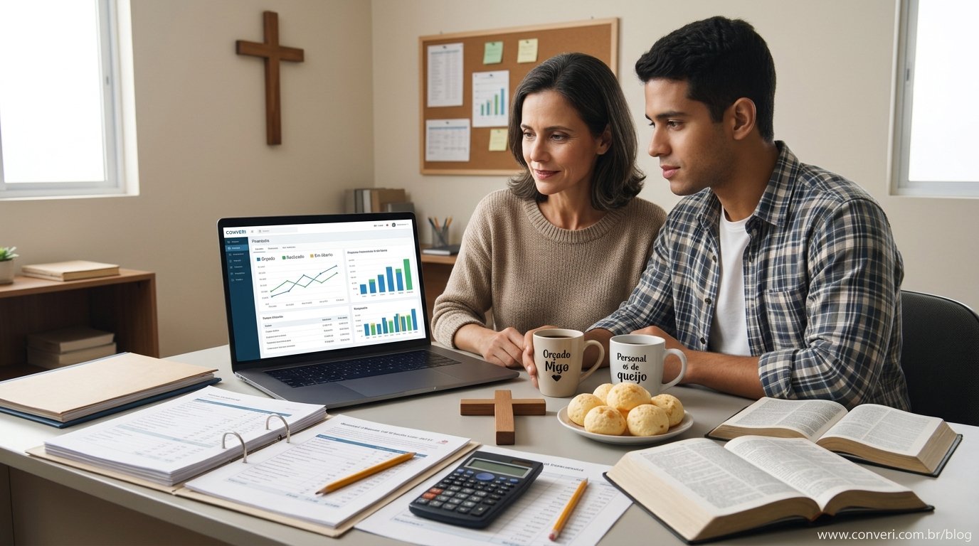 Diretoria da igreja acompanhando o plano orçamentário do ano